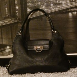 Salvador Ferragamo black leather hobo shoulder bag